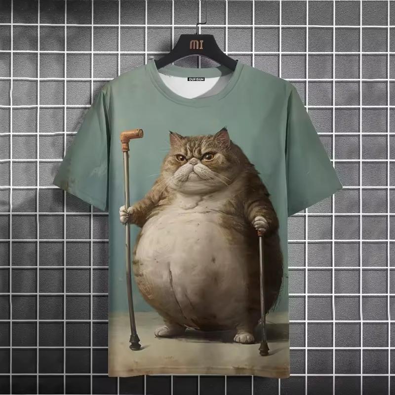 Letní pánské tričko Funny Cat Print Oversized pánské tričko s krátkým rukávem kulatý výstřih Ležérní Muži Ženy Tričko Neutrální Oblečení 2024