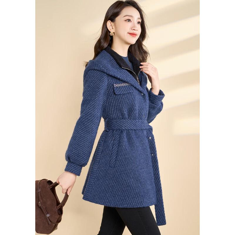 Women's Designer Faux Two-Piece Hooded Woolen Coat