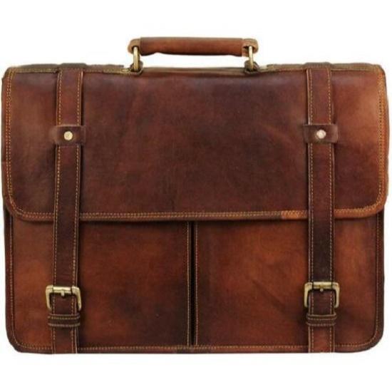 Genuine Goat Leather Laptop Shoulder Cross Body Messenger Vintage Briefcase Bag