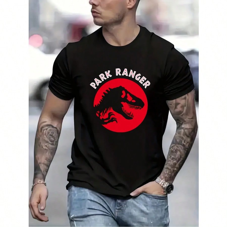 

Mens Park Ranger Dinosaur Graphic T Shirt Casual Crew Neck Short Sleeve Ideal for Summer Dinosaur Clothes 4XL