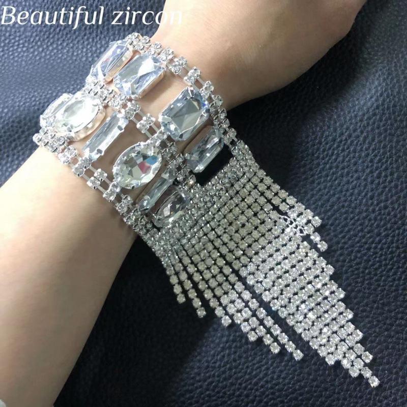 Glam Tassel Rhinestone Bracelet: Full Diamond Fashion Jewelry for Women