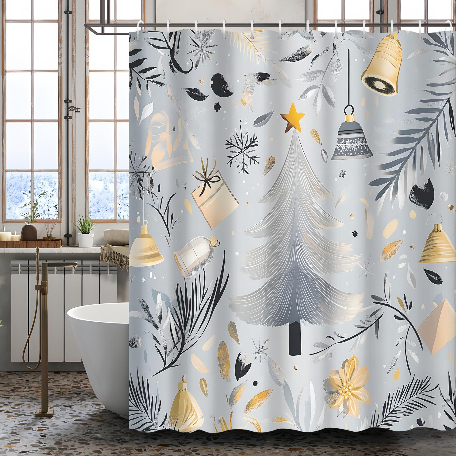 

1Pc Gray Gold Abstract Pattern Shower Curtain, Polyester Fabric, Machine Washable, With Hooks, Perfect For Bathroom Decoration W60H190(CM)-1 Pcs