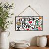 Floral Wooden Hanging Plaque Spanish Religious Prayer Wall Ornament with Rose Cross Flower, Healing Scripture Sign Decorative Pendant for Living Room