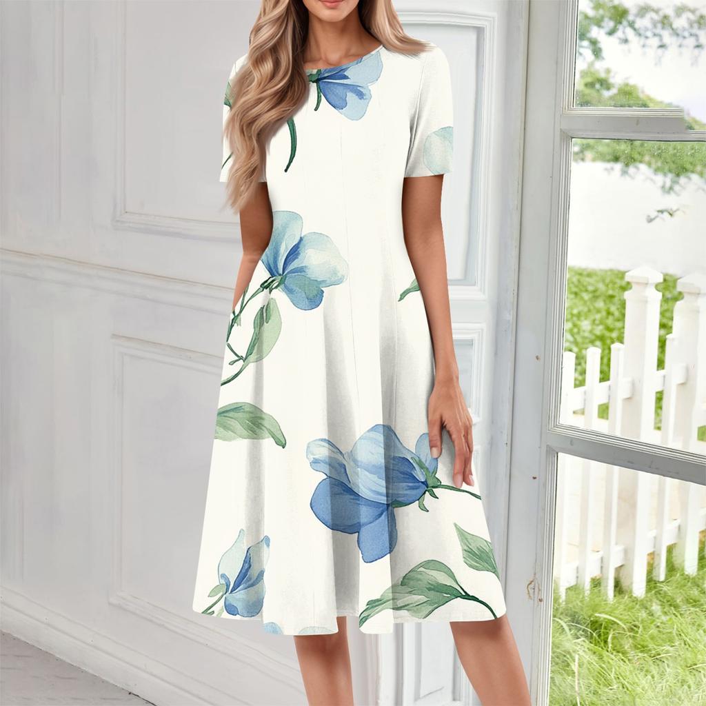 Women's Fashion Short Sleeve Vintage Printed Dress Cosplay Party Evening Dress