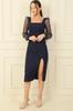 Square Neck Sleeves Sequin Tulle Dress