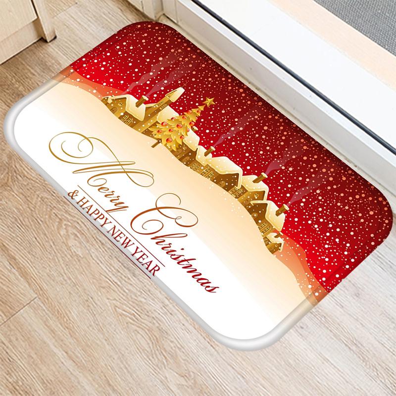 Merry Christmas and New Year Home Decoration Entrance Door Mat Bathroom Kitchen Non-Slip Floor Mat Living Room Hallway Carpet