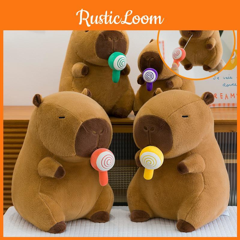 Plush Soft Capybara Doll Toy Animal Shaped Stuffed With Lollipop Drawable