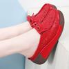 Damen Sandalen mit Höhenabsatz Plateau Loafers Rot Slipper zum Hineinschlüpfen Lässige Clogs Blume Leder Weiße Schuhe für Mutter