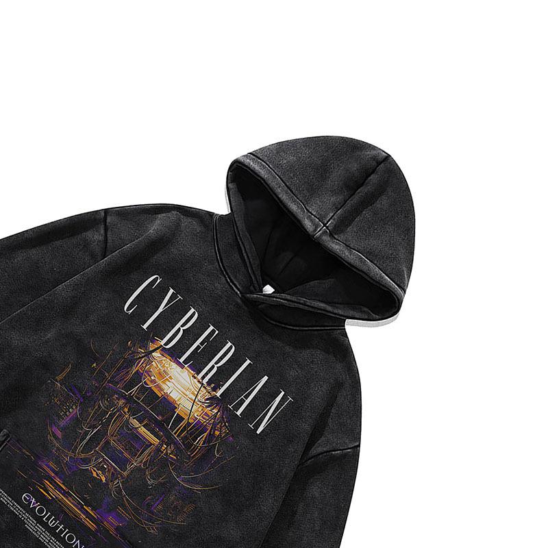 Digital Direct Injection Printing Hooded Sweater Oversize Retro Cotton Washed Hoodie Jacket Men