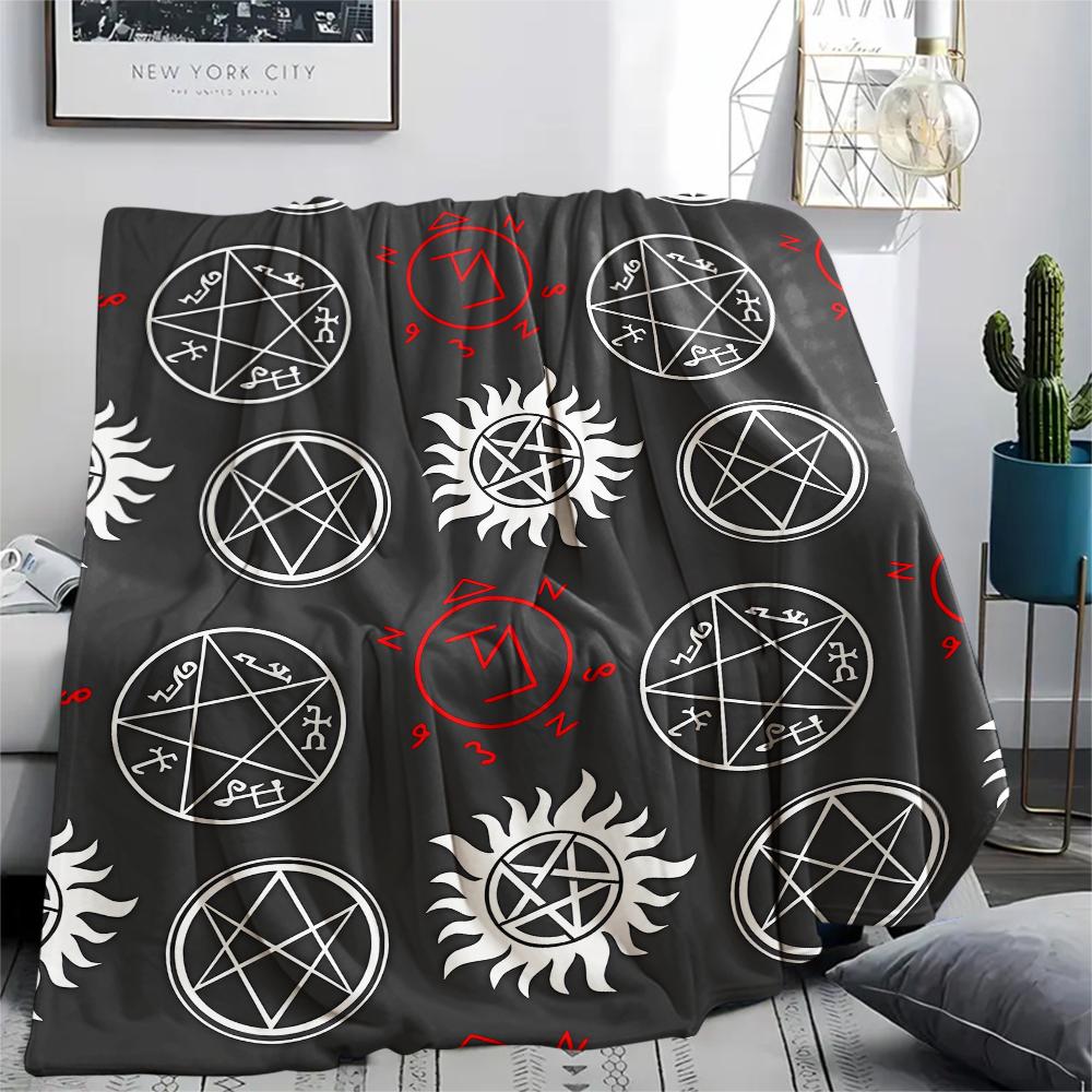 1PC Supernatural Print Flannel Blanket, High Quality All Seasons, Home Decor, Warmth and Comfort, Perfect for Christmas Gifts