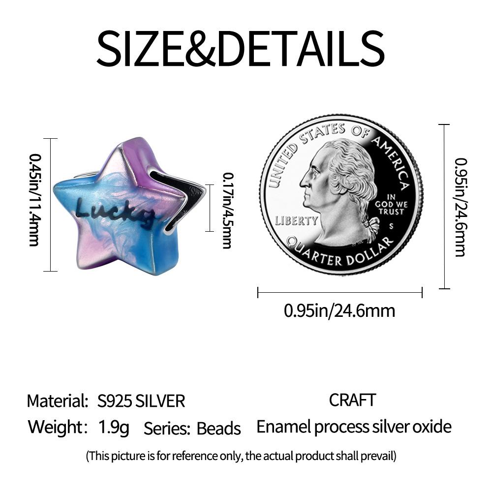 White Copper Silver Plated, Personalized Starry Sky Colored Five-Pointed Star Beads, Pendant Bracelet Necklace