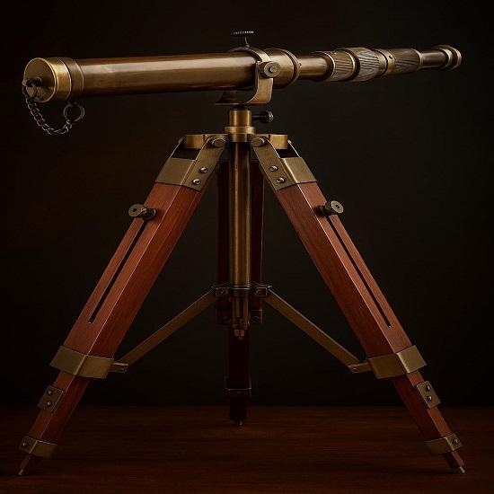 Nautical Brass Telescope with Wooden Tripod Stand, Home Decor