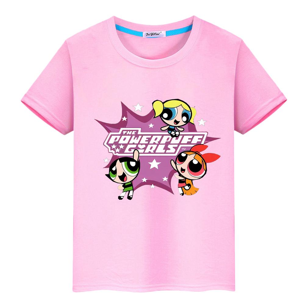 T Shirt for Kids Powerpuff Girls Print Tee 100%Cotton Anime Short Kawaii Tops Pride Tshirt Y2k Boy Girl Clothes