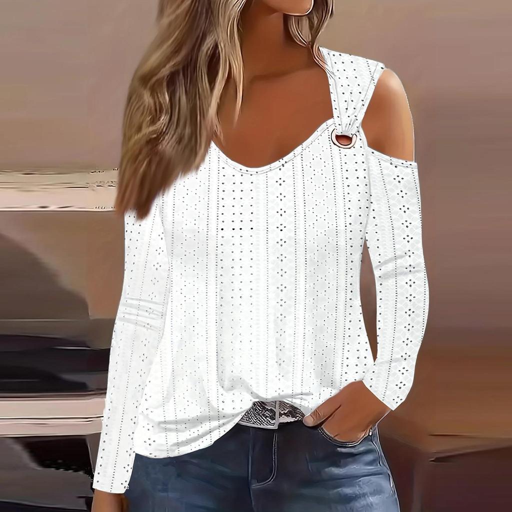 New V-neck Off Shoulder Casual Solid Color  Women's T-Shirt Top