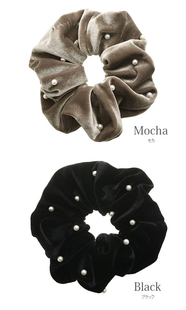 Kobe Vantaine VINGTAINE Velvet Big Scrunchie Hair Accessory Black Pearl-trimmed (HS-164-BK) -