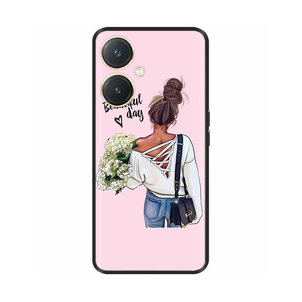 For Vivo Y27 Y27s Case Fashion Flowers Black Soft Coque Silicone Shockproof TPU Phone Cover Funda for Vivo Y27 Y 27 Bumper V2249
