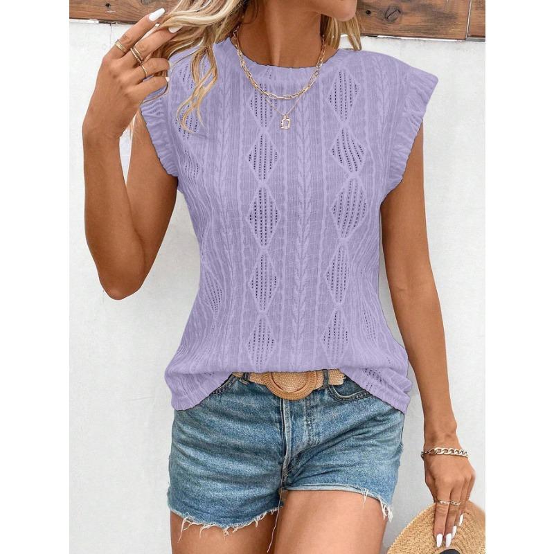 Summer Round Neck Jacquard Short Sleeved Loose T-shirt