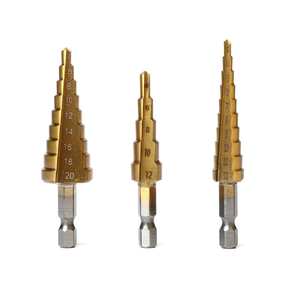 Baota Drill Bit 3-piece Set Hexagonal Handle Straight Slot Metric Titanium Plated Drilling Reamer Step Drill 3-piece Set Step Drill