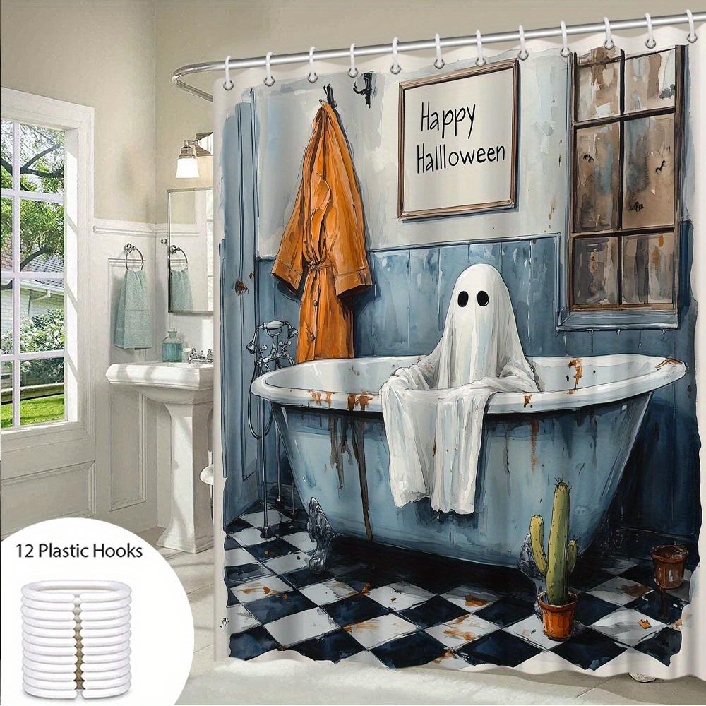 1Pc Halloween Ghost Shower Curtain Funny Haunted Bathroom Decor Polyester Fabric Bath Partition Curtain Set With 12 Hooks 70, 8X