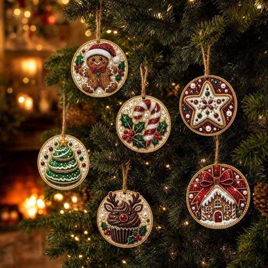Creative Weekend Activity Kit 6Pcs/Set Christmas Ornaments DIY Faux Pearl Art Kit, Hanging Decorations Craft Personalized Tree with Round Charms