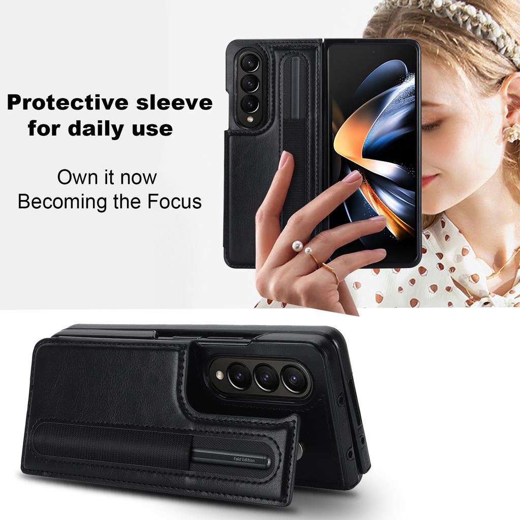 For Galaxy Z Fold 5 Case with S Pen Holder PU Leather Magnetic Stand Folio 3 Card Slot Wallet Cover for Samsung Z Fold 4 Fold3