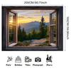 2D Printed Open Window Backdrop Mountain Sunset with Pine Trees Background Cloth