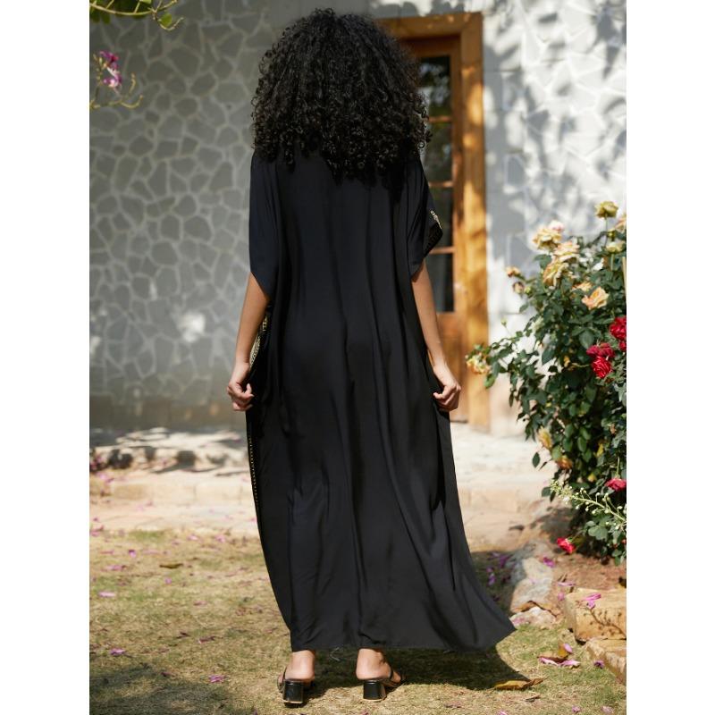 Damenmode Sommer Frühling Blumenmuster Druck 1/2 Ärmel V-Ausschnitt Lose Taille Freizeitkleider