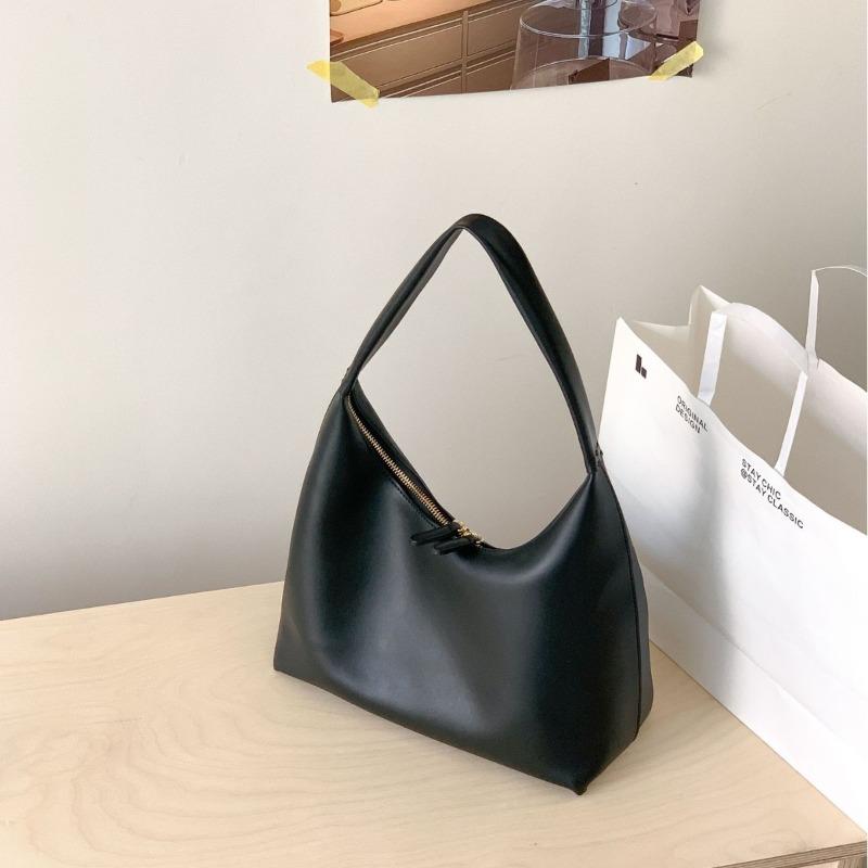 New Portable Shoulder Bag for Women, Large-capacity Work Commuter Bag, Double Zipper, Simple and Versatile Soft Leather Underarm Bag for Women