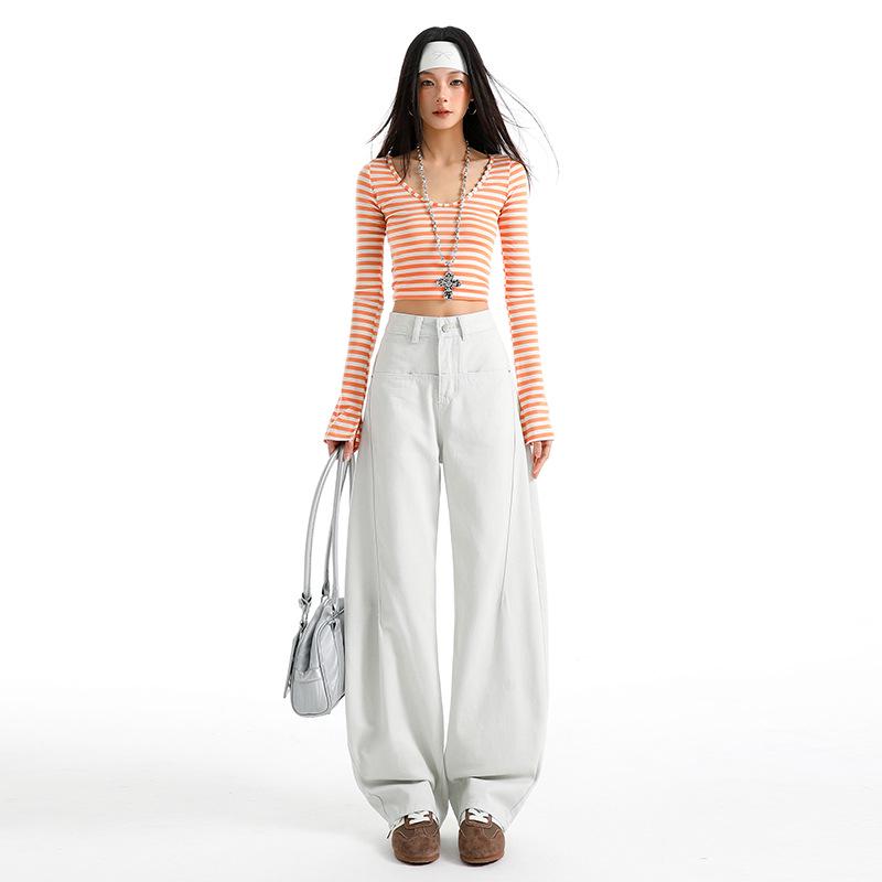 

American Grey & White Crooked Leg Jeans for Women, Spring 2026: Petite Straight, High Waist, Loose Slimming, Wide Leg Pants Small