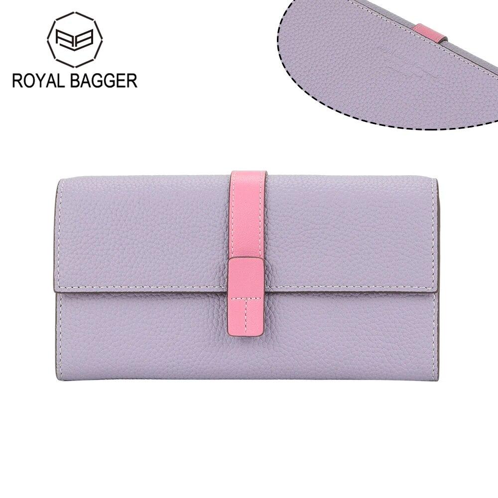 

Длинные кошельки Royal Bagger для женщин из натуральной коровьей кожи, большой вместительный держатель для карт, модный кошелек для монет, кошелек для телефона 1565 белый