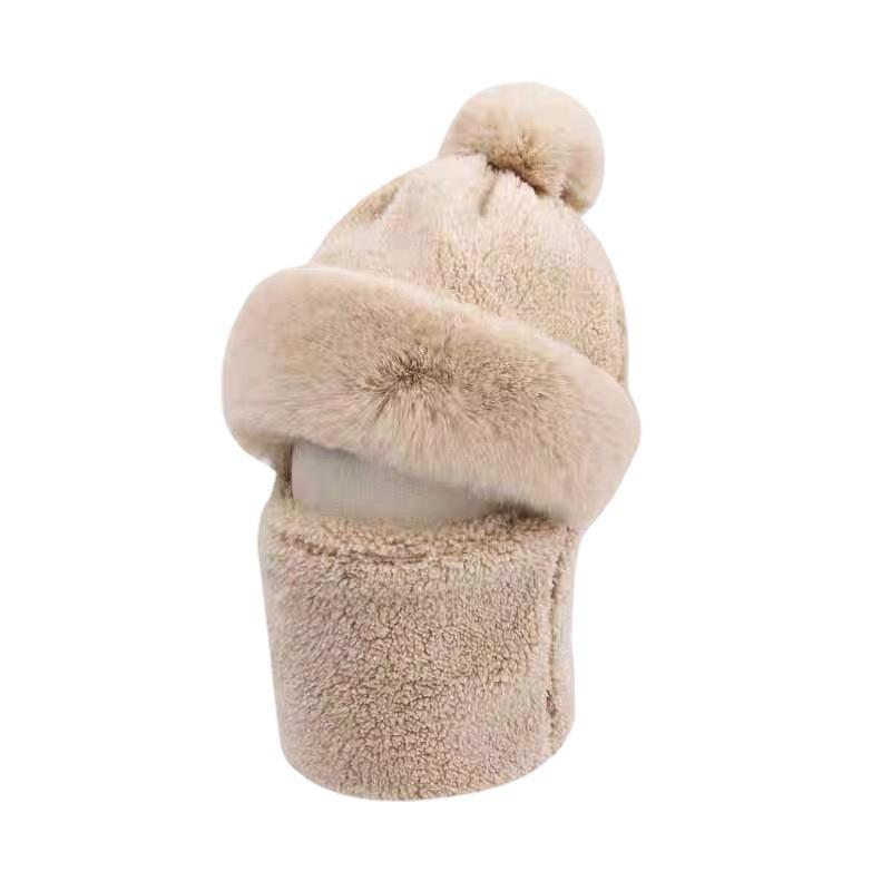 Winter one-piece hat women's fashion commuting versatile pullover hat double-layer thickened ear protectors to keep warm cycling cold scarf hat