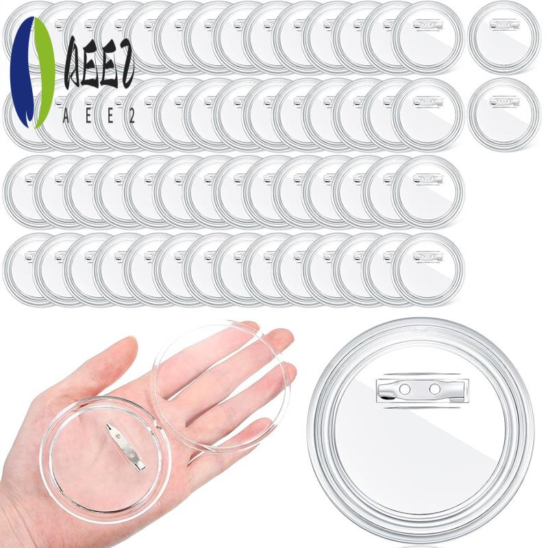 

AEE2-60 Pcs 3 Inch Clear Button Pins For Crafts DIY Photo Buttons Acrylic Button Pin Blank Button Pins Bulk прозорий