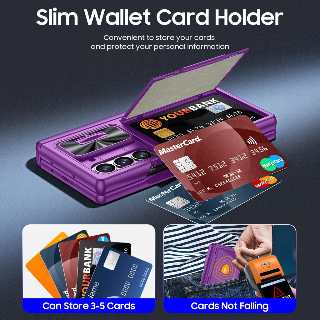 For Samsung Galaxy Z Fold 6,Back Card Pack,Integrated Pen Slot,Full Coverage 9H Protective Film,Shockproof Phone Case-Purple