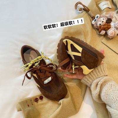 Zhang Jingyi Has the Same Retro Brown German Training Shoes for Women's 2025 Autumn New Contrasting Color Casual Versatile Forrest Gump Sports Shoes