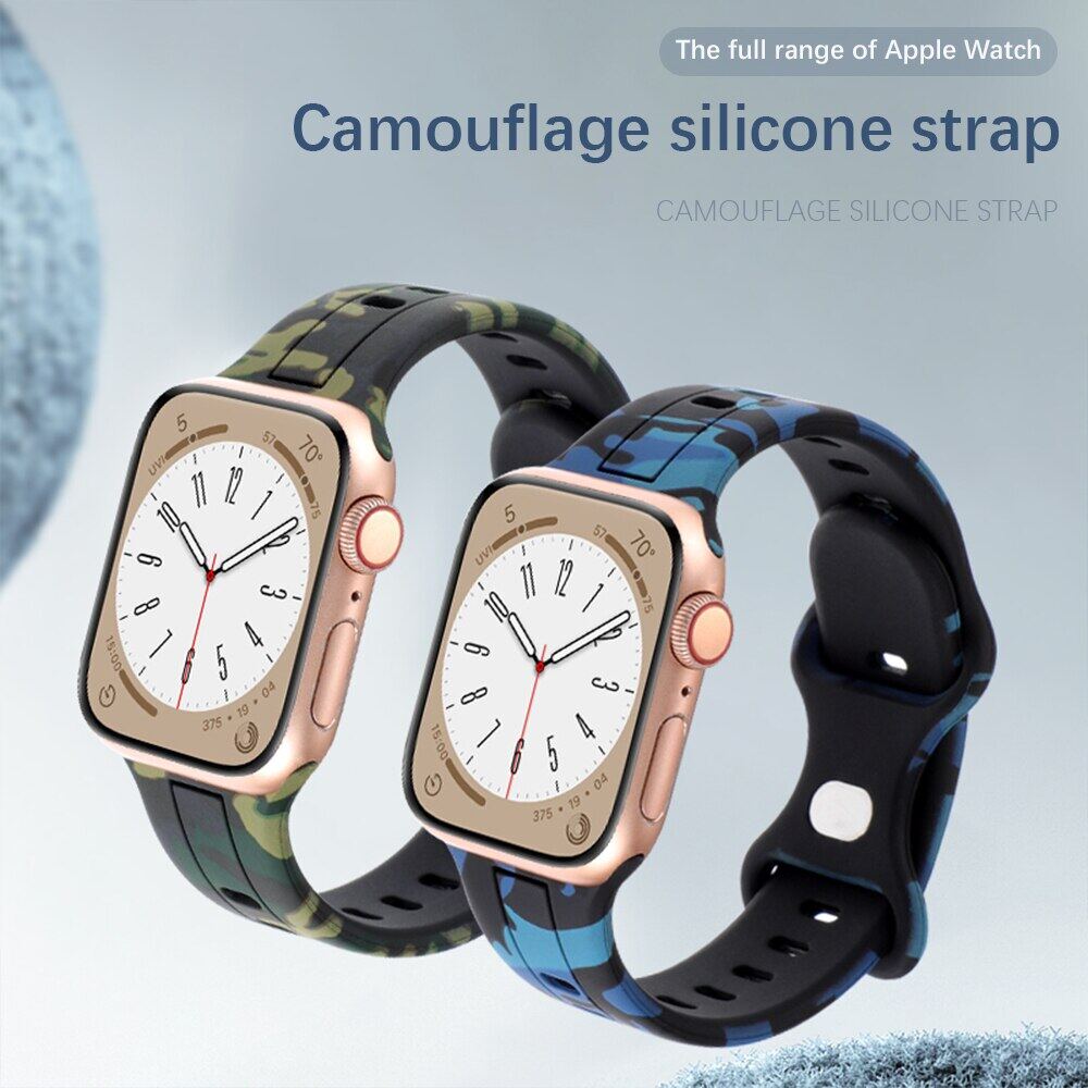For Apple Watch Band Ultra 8 SE 7 6 5 Silicone Strap iWatch 49mm 40mm 45mm 41mm 42mm Camouflage Pattern Wristband Belt Bracelet