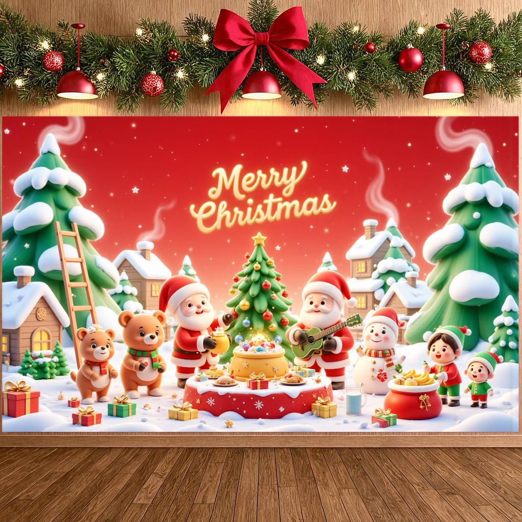 Christmas Decoration Banner Lightweight Material Merry Christmas Banner Christmas Banner Santa Claus Pattern For Home Decoration