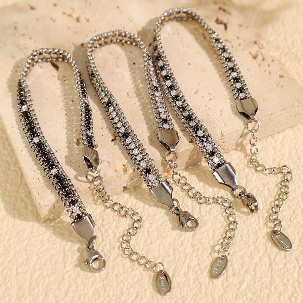 Fashion Creative Retro Personality Color Diamond-Encrusted Multi-Layer Wide-Sided Chain Bracelet Women'S Simple Retro Temperament Jewelry Women