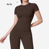 Women's Plain Round Neck Quick-Dry Yoga T-Shirt - Summer Slim Fit Fitness Top