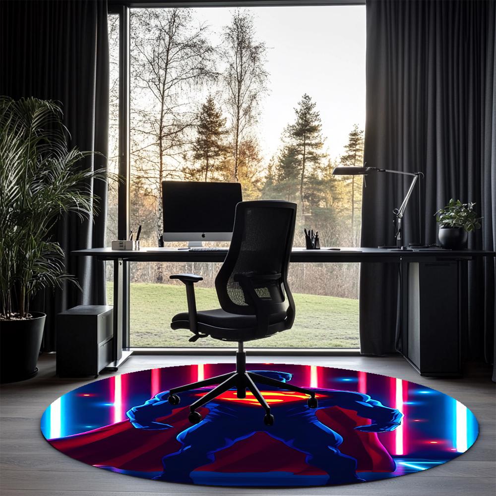 SUPERMAN Printed Round Rug Carpet Chair Rug Area Rug Entryway Doormats,for Office Chair Living Room Bedroom Kitchen Room.