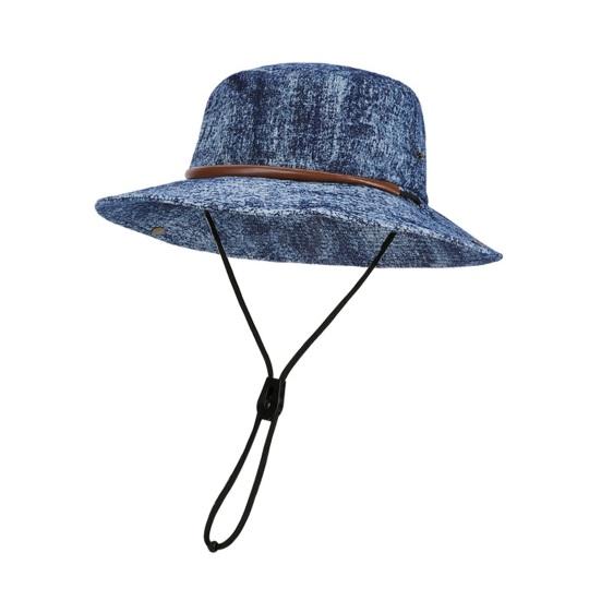 

Unisex Fisherman Hat Extra Large Brim Adjustable Fit Hiking Bucket Hat Windproof Buckle Washed Denim Outdoor Travel UV Blocking Hat темно-синий