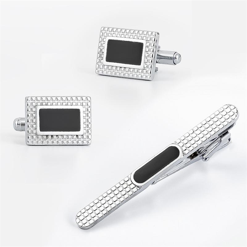 Schwarze Emaille Manschettenknöpfe Krawattenklammer Set Herrenhemd Manschette Krawattenklammer Set