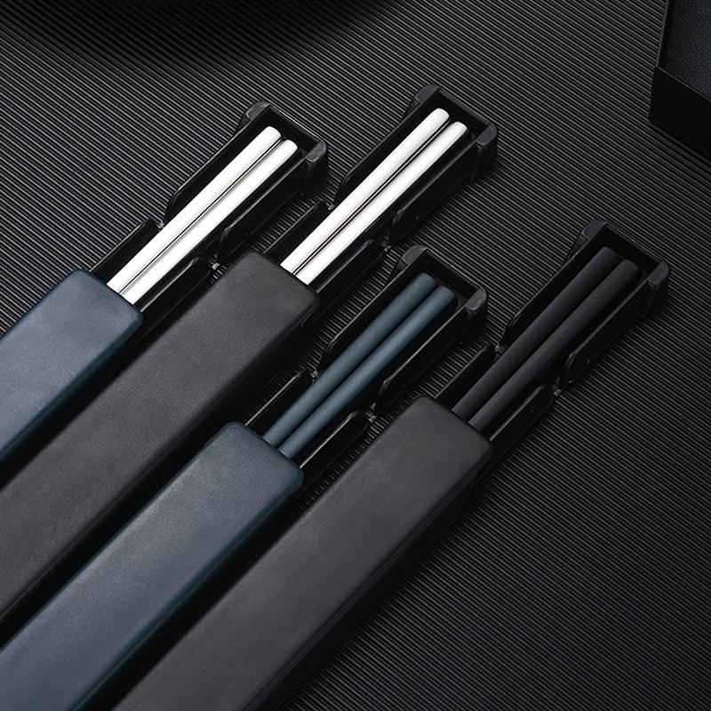 Stal nierdzewna 304 Pałeczki Lunch Zastawa stołowa Podróżne Przenośne Antypoślizgowe Pałeczki z Pudełkiem do Przechowywania Uchwyt Kuchenna Zastawa stołowa