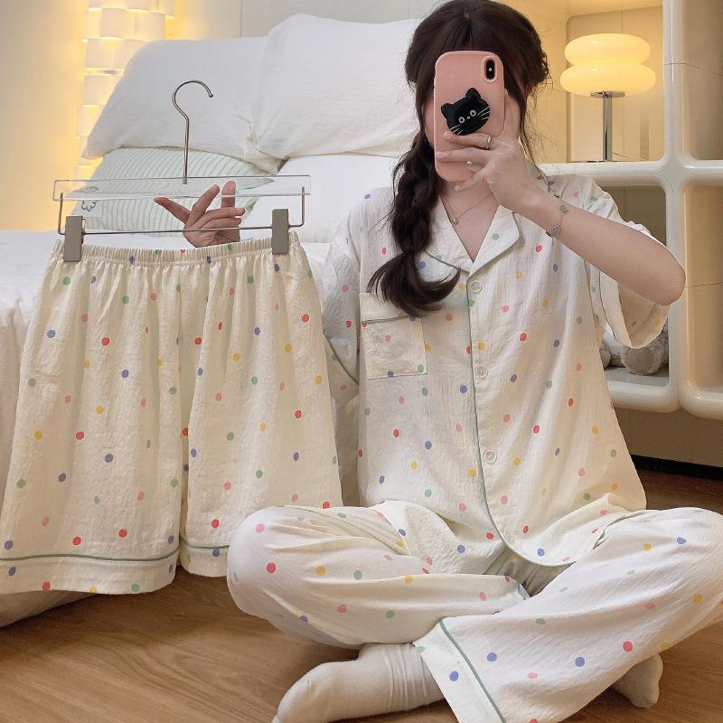 Cloud Cotton Three-Piece Summer Cute Fresh Puppy Short-Sleeved Loose Loungewear Can Be Worn Outside