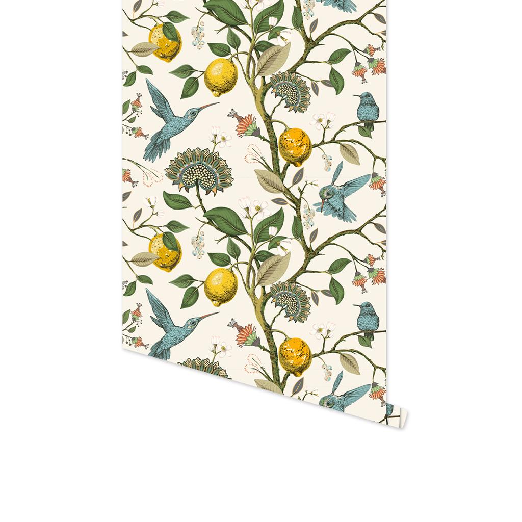 Blue Bird Fresh Lemon Tree Self Adhesive Wallpaper Peel And Stick Removable Waterproof Prepasted Home Decor Wall Covering