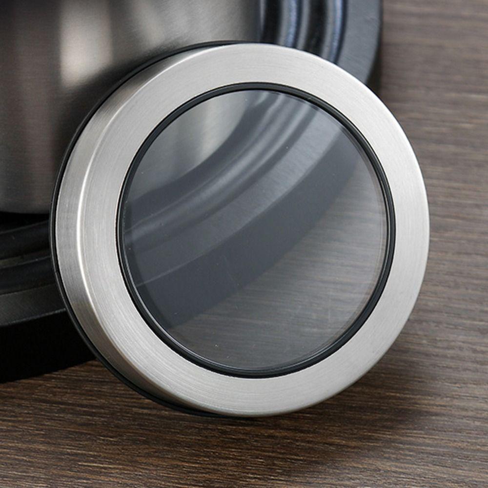 Stainless Steel Tea Tin 800/950/1500ml Large Capacity Tea Jar with Visual Cover Moisture-proof Coarse Grains Storage Box