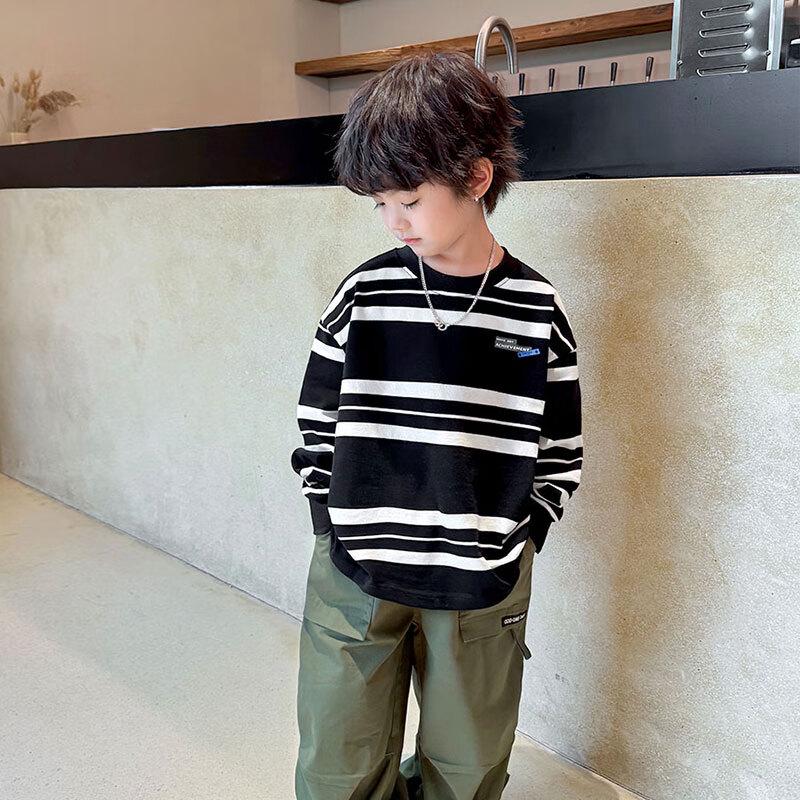 Boy's Striped Round Neck Long-Sleeve Top