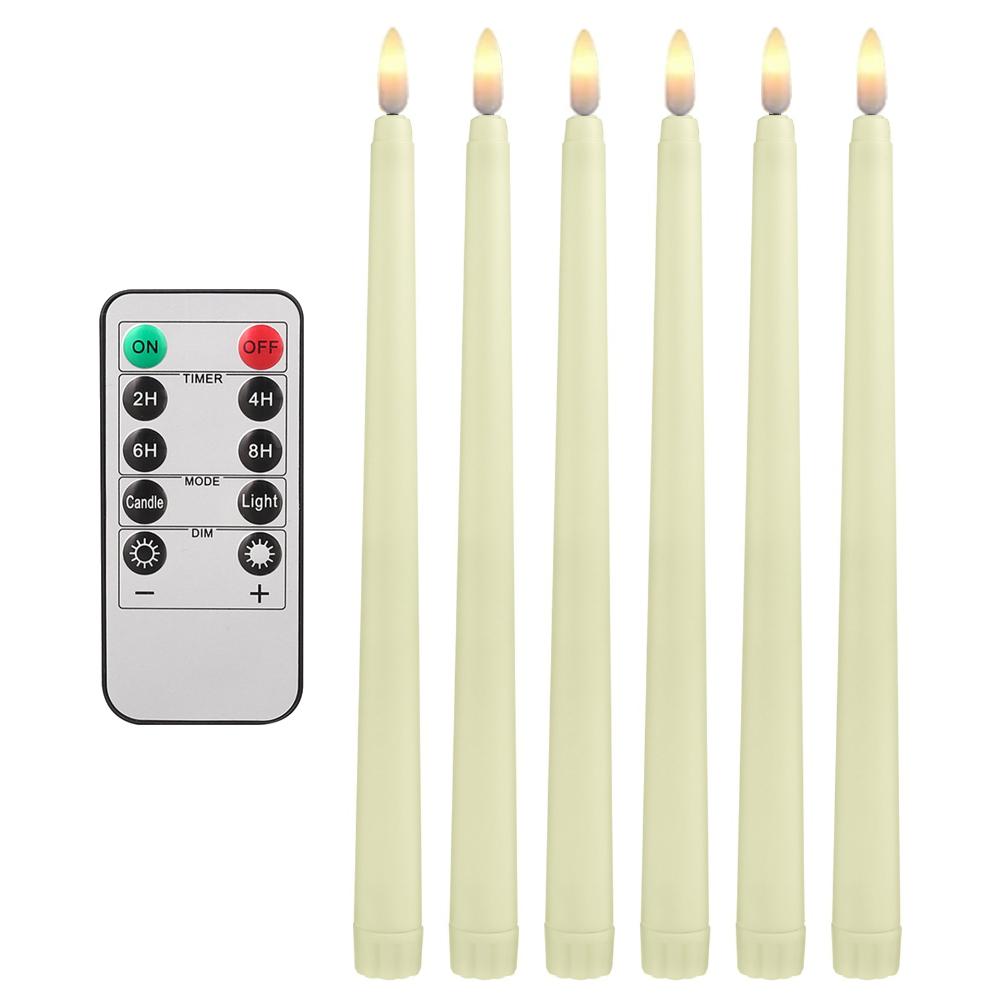 6/24 Pièces Bougies Coniques LED Sans Flamme 6.5/11" de Haut Bougie Conique Fonctionnant sur Batterie Flamme Vacillante Blanche Chaude Candélabres Portables