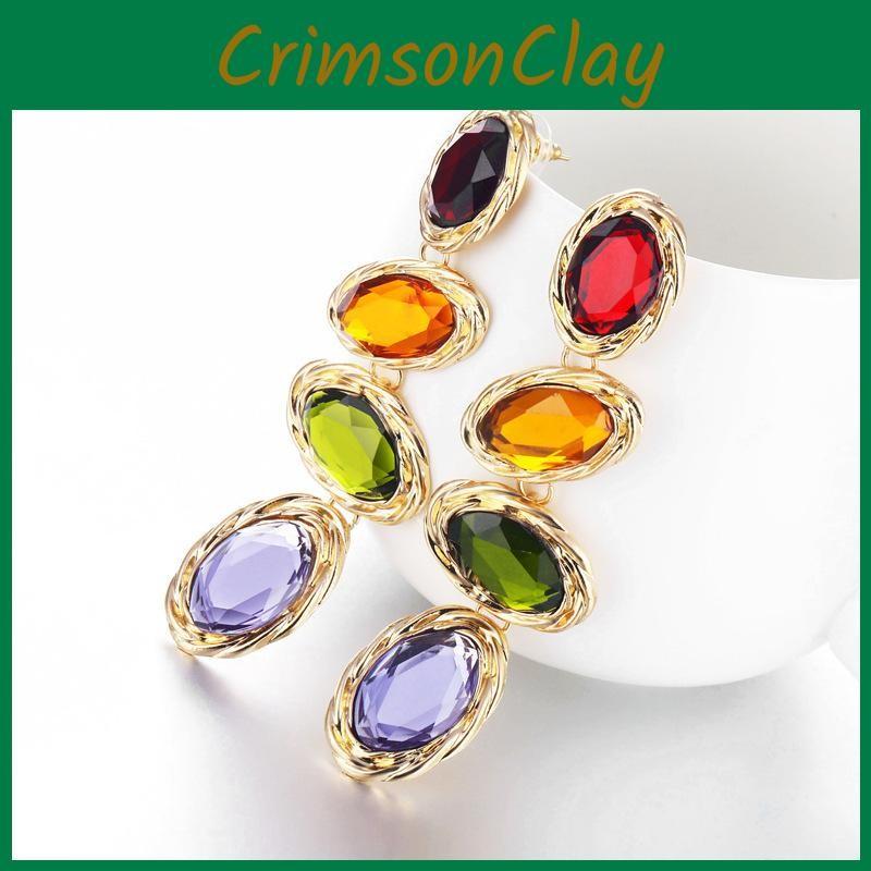 Fashionable Geometric Irregular Earrings With Vibrant Gemstones Women For