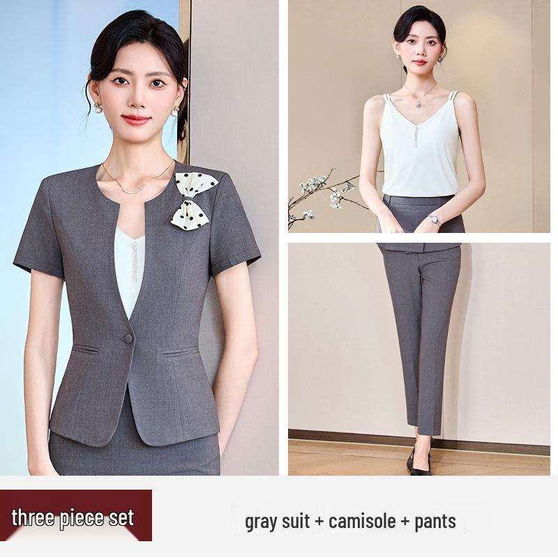 2025 Stylish Professional Suit: Spring/Summer Short Sleeve Workwear for Jewelry Store, Hotel Reception, and Administrative Roles