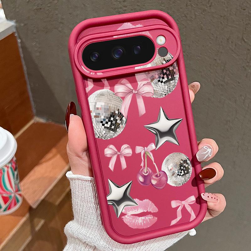 For Google Pixel 10 Pro XL Case Cherry Bowknots Lips Disco Ball Pattern Shockproof Bumper Silicone Cover For Pixel 9A 9 8 7 Pro 8A 7A